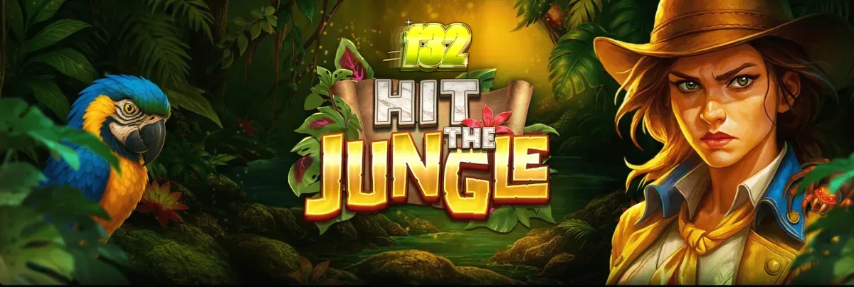 Pemandangan hutan lebat dengan kuil emas di slot Hit the Jungle